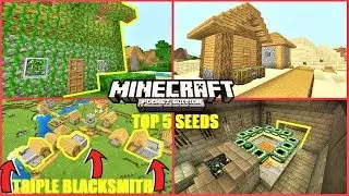 Minecraft PE - TOP 5 SEEDS! TRIPLE Blacksmith Village, Jungle Village, Dungeon & More | MCPE 1.13