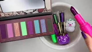 Coloring Slime with Cute☃️🍇Purple💜Green💚Lipstick💄Lip Balm & Eyeshadow! ASMR &Satisfying Makeup Slime