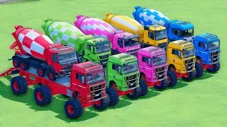 TRANSPORT OF COLORS - ALL MIXER TRUCK WITH DOUBLE FLATBED TRAILER TRUCK, MAN, VOLVO, SCANIA - FS22