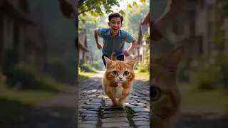 Fluffy Orange Tabby Cat's Heartwarming Adventure with Ducks #cat #funny #shorts