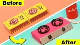 DIY Miniature kitchen gas stove from matchbox || How to make mini gas stove with matchbox