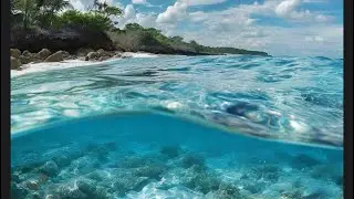 Relaxing, nervous system healing ocean waves sounds. Corals, crystal clear water, white sand beach.
