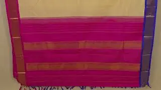 Off White with Pink and Violet Borders Vintage Kanjivaram Silk Saree SS7702