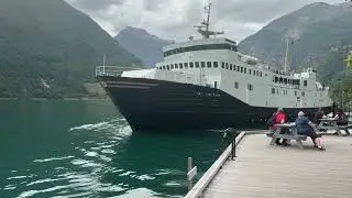 Norway fjords Geiranger returning boat