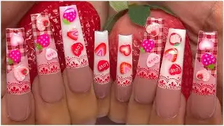 🍓Strawberry Shortcake Kawaii Nail Art HOW TO French Lace Gingham Print🍓