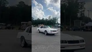 White Chevy Monte Carlo SS on Budnik Wheels at the 2025 Stuntfest Car Show
