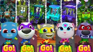 Talking Tom Hero Dash - Four World Bosses Cages Fight Begins Vs Heroes Defeat All Raccoons Trapped 