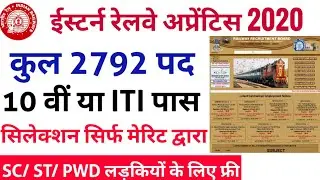 Eastern Railway Apprentice Online Form 2020 ll ER Railway Apprentice Bharti 2020 ll 2792 Post