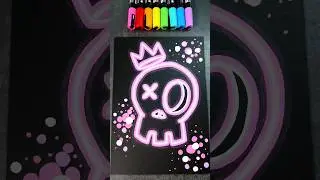 Glow Effect Drawing With Posca Markers! Neon Skull! #shorts
