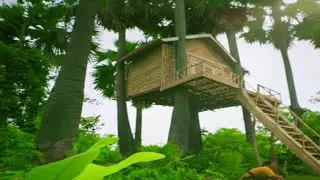 I Built a Jungle Treehouse Alone… and Slept Inside 🌧️🌲
