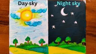 day sky and night sky drawing ll Good morning poem for class 3 english #daysky #nightsky