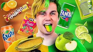 COMENDO TUDO VERDE E LARANJINHA POR UM DIA INTEIRO !!! | Meninos vs Meninas