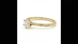 14K Yellow Gold Round Moissanite Engagement Ring, Vintage Gold Olive Branch Ring