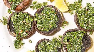 Bobby Flay&rsquo;s Roasted Portobello Mushroom Caps with Hazelnut Gremolata