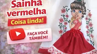 PANO DE PRATO COM SAIA VERMELHA DA BONECA