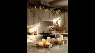 ✨ Cozy Elegant Fall Kitchen Decor | Warm Candlelight, Pumpkins & Natural Greenery Inspiration .