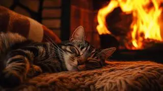 Dreamy Sleepscape Instant Relaxation with Cat Purr and Fireplace Sounds🌙🔥Cozy Room Ambience
