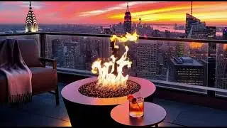 City Rooftop Fire Pit Ambience 🌃🔥 | Urban Sunset | Relaxation Sounds (3 Hours)