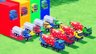 Garage with Colors - ALL MIXER TRUCK WITH DOUBLE FLATBED TRAILER TRUCK, KENWORTH, URAL, MAN, TATRA