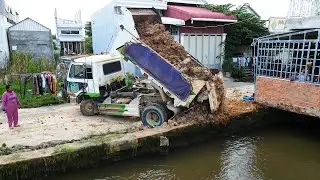 Amazing Make Foundation Flood Area By Dump Truck Unload Of Soil And Dozer Spreading Soil