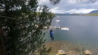 Angie ziplining to ocean platform at Southeast Exposure Adventure Center in Alaska (May 13th, 2022)