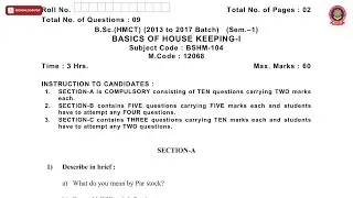 BSC HMCT 1ST SEM BASICS OF HOUSE KEEPING 1ST MAY 2019 | PTU