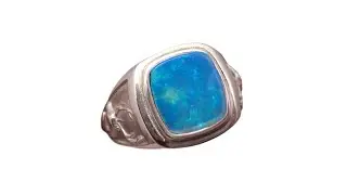 Mens 925 Silver Opal Ring Deer Stag Detail - 7901 | FlashOpal