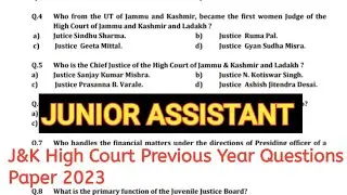 JUNIOR ASSISTANT J&K HIGH COURT PREVIOUS YEAR PAPER 2023 #jkjobs