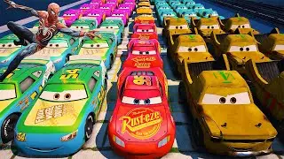 GTA 5 SPIDERMAN Cars Challenge Lightning & Monster McQueen Jackson Storm Miss Fritter & Friends Cars