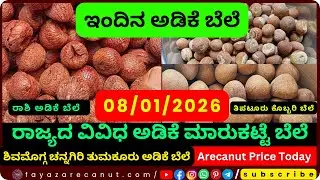 Arecanut Price Today &ndash; 08 January 2026 | Shivamogga Adike Market Update | Tiptur Copra Tender