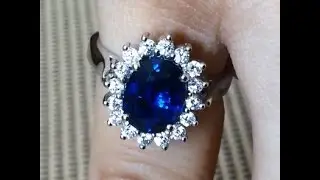2.00 carat Natural Unheated Vivid Blue Sapphire & Diamond Engagement Ring from Bangkok, Thailand