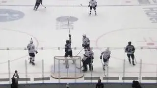 Barry Brust has lost the puck behind the net, Zakharchuk scores