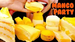 ASMR MANGO CREPE CAKE, MOCHI, MACARON | Eating Sounds *No Talking* 먹방