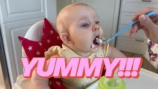 Baby Kayla Eating Pear + Apple Pur&eacute;e | Baby Vlog Messy Eating Moments