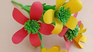 Paper Stick Flowers Making || Easy Paper Stick Flowers || DIY paper craft Flower