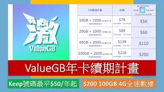 ValueGB 激年卡續期計畫 | 新卡、續期大比較 | 養號碼$50/年