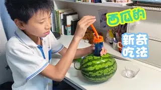西瓜新奇吃法，用太阳能把西瓜汁抽上来，躺着就能喝太爽了吧