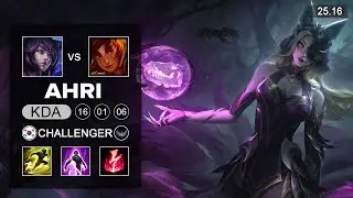 Ahri vs Taliyah Mid - KR Challenger - Patch  25.16 Season 15