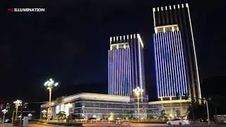 Twin Towers Building Facade Exterior Lighting Decoration By DMX RGB LED Dot Light Pixel