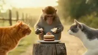 Cat aur monkey #cakeeat #monkey  #fight