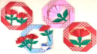 母の日 折り紙 簡単 カーネーションのリースの 折り方 Origami Carnation flower Wreath tutorial（NiceNo1）