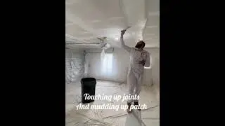 Before and after popcorn removal. Seam touch up, knockdown texture and paint