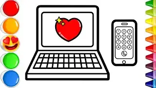 Простое рисование на ноутбуке и телефоне с раскрашиванием. Увлекательное художественное видео.