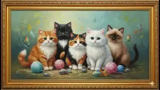 Oil Painting of Cute Cats | Vibrant Art Screensaver for TV