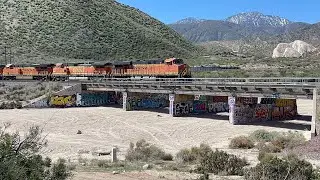 Stunning Scenery Cajon Wash & Mormon Rocks! BNSF Z Train! Horn Salute & Wave! 4KHDR 3-15-22!