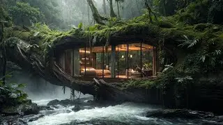 Building a Hidden Room Inside a Tree Over a Waterfall (No Talking ASMR)