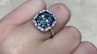 Oval-Cut Aquamarine and French Cut Sapphire Platinum Ring - Easton Ring - Hand Video