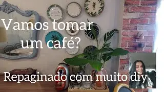 RENOVANDO PAREDE DE PRATOS ,CANTINHO DO CAFE E VASO COM DECOUPAGE 