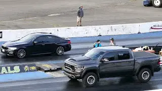 RAM 1500 TRX 6.2L V8 Engine Truck Vs. BMW Sedan Drag Racing Pacific Raceways Kent, WA - 4K UHD