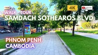 Samdach Sothearos Blvd || Phnom Penh City || Cambodia 2021 || 4K Walk Tour || First Ever!!!